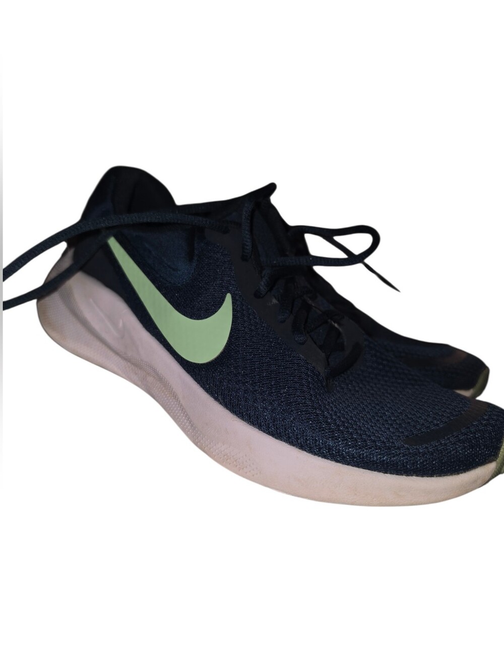 10/3/4. Nike Women’s Black Sneakers with Light Green Swoosh